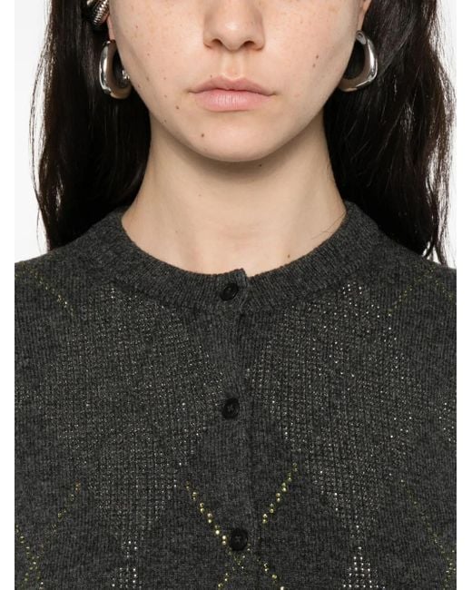 Alexander Wang Gray Crystal-Embellished Argyle Cardigan