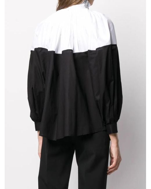 SEEN USERS Black Ruffled-Neck Two-Tone Shirt