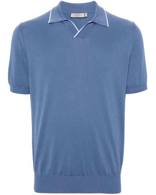 Canali Blue Striped-edge Cotton Polo Shirt for men