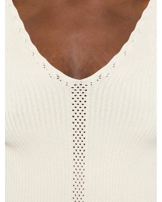 Twinset White Ribbed-Knit Pointelle-Trim Top