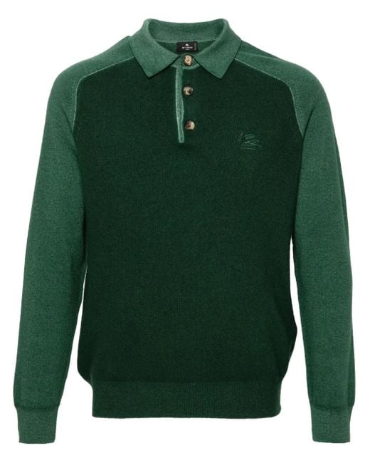 Etro Green Pegaso-Embroidered Wool Sweater for men