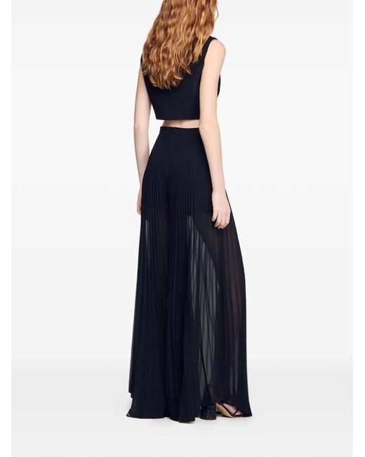 Sandro Blue Pleated Wide-Leg Trousers
