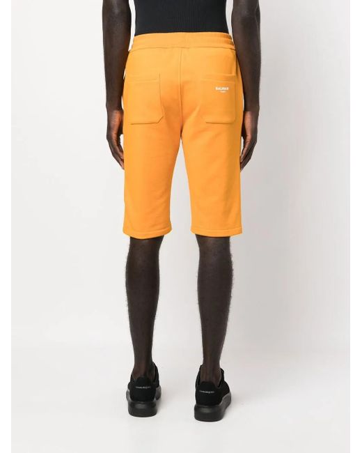 Balmain Orange Short En Coton À Taille À Lien De Resserrage for men