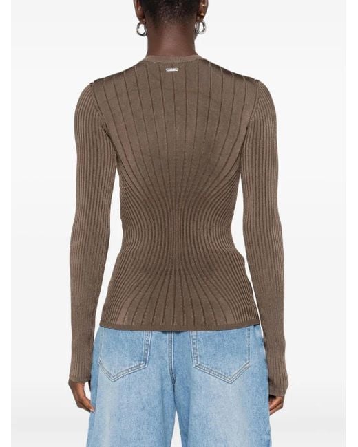 Mugler Brown Gerippter Pullover mit rundem Ausschnitt
