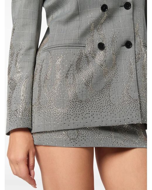 Philipp Plein Gray Checkered Fit Blazer Flame