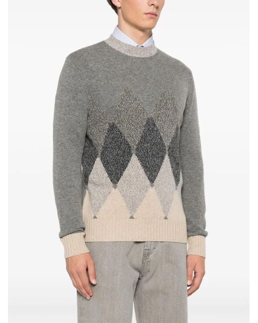 Ballantyne Gray Argyle-Intarsia Sweater for men