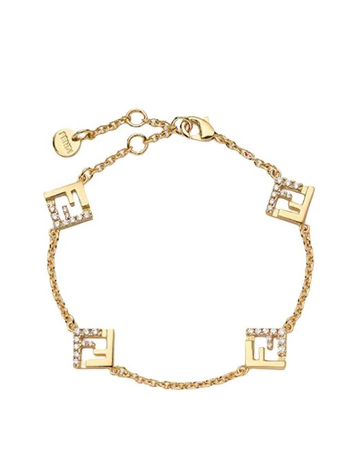 Fendi Metallic Bracelet Serti De Cristaux À Logo Ff