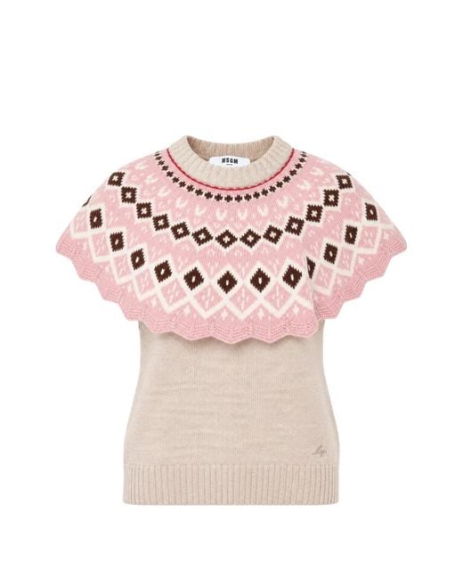 MSGM Pink Capelet-Detail Sweater