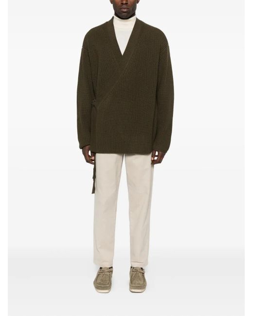 Emporio Armani Green Ribbed Wrap Cardigan for men