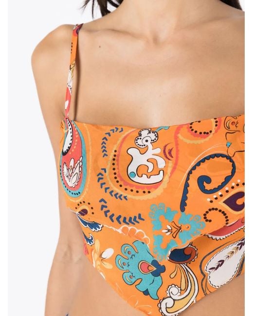 Amir Slama Orange Haut Crop En Soie À Imprimé Graphique
