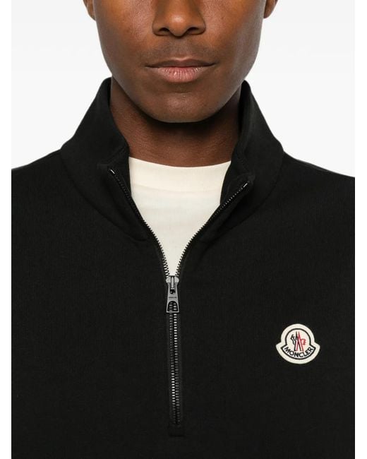 Moncler Black Logo-Patch Half-Zip Sweatshirt for men