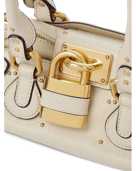 Chloé Metallic Small Paddington Padlock Leather Tote Bag
