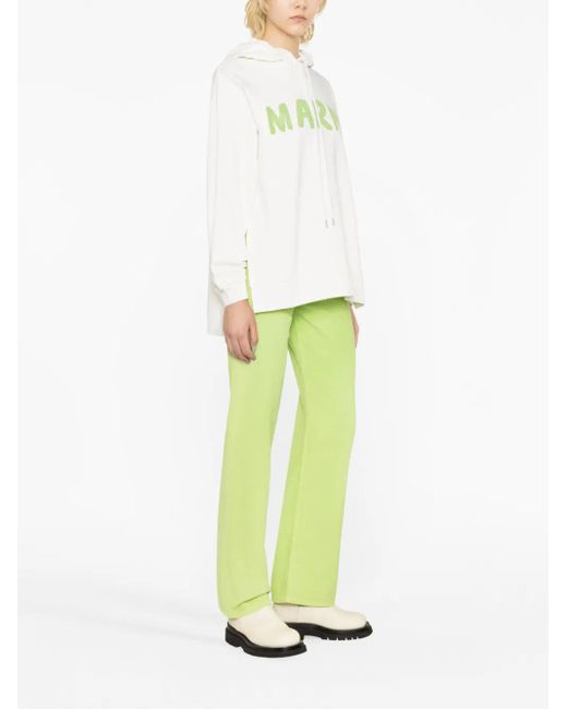 Marni White Logo-Print Cotton Hoodie