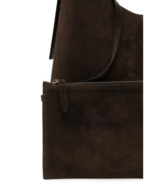 Strathberry Black Suede Bar-Detail Shoulder Bag