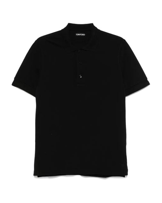 Tom Ford Black Classic Pique Polo With Textured Finish for men