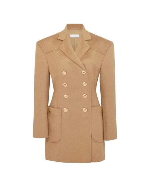 Violante Nessi Natural Double-Breasted Padded-Shoulder Coat