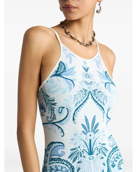 Etro Blue Jacquard Paisley Dress