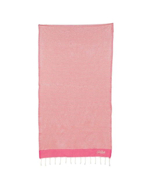 Mc2 Saint Barth Pink Foutas Striped Fringed Beach Towel