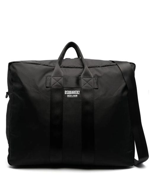 DSquared² Black Logo-Print Weekend Bag for men