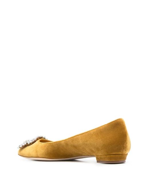 Manolo Blahnik Brown Hangisi Appliqué Flat Pumps