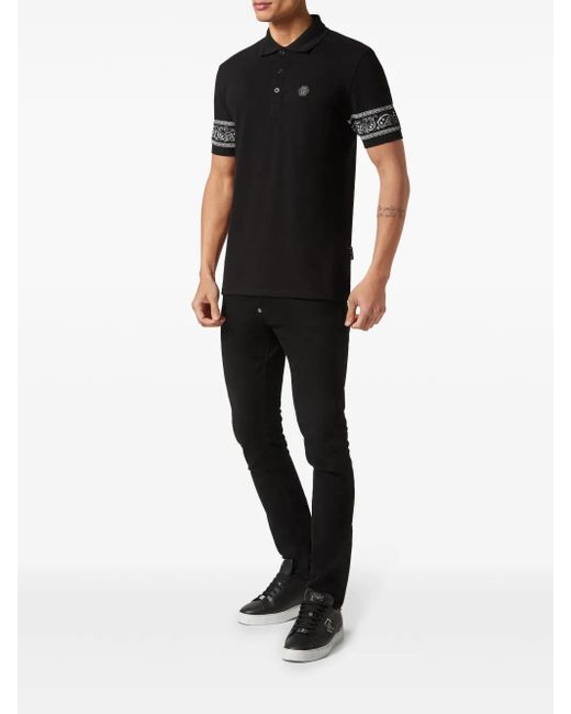 Philipp Plein Black Paisley Gothic Plein Polo Shirt for men