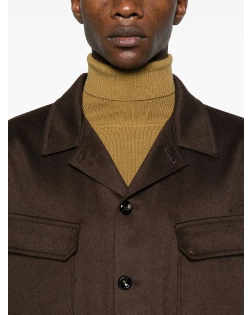 Tagliatore Brown Buttoned Chest-Pocket Shirt for men