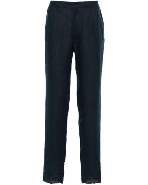 Kiton Blue Linen Tapered Trousers for men