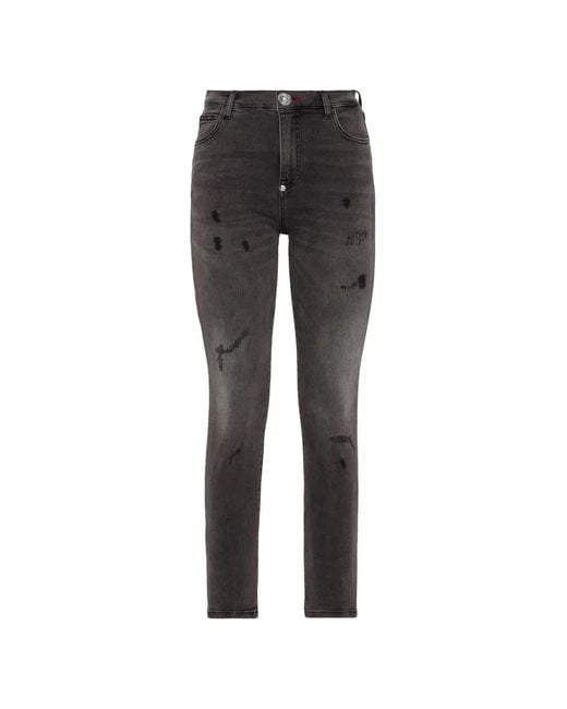 Philipp Plein Black Jean Déchiré À Poches