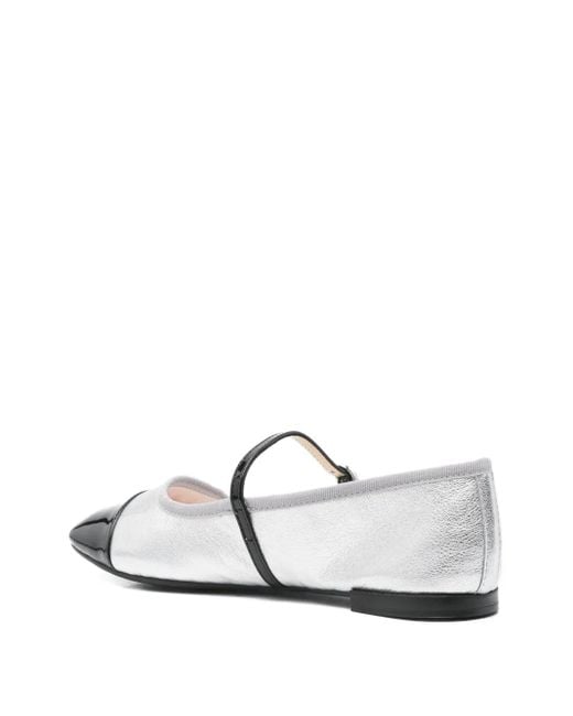 Repetto White Cap-Toe Ankle-Strap Ballet Flats