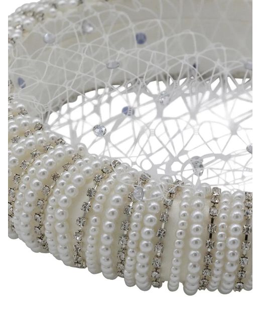 Self-Portrait White Crystal-Embellished Veil Headband