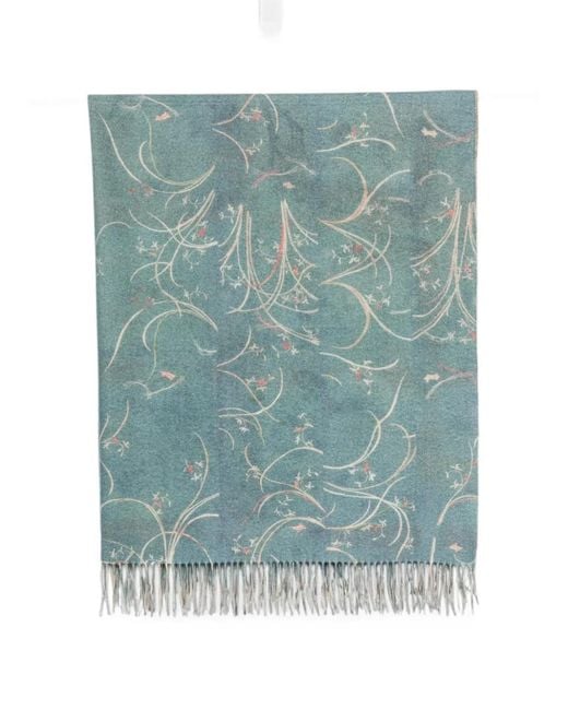Pierre Louis Mascia Blue Floral-Print Fringed Scarf