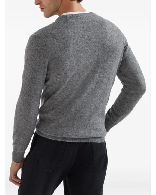 Brunello Cucinelli Gray V-Neck Sweater for men