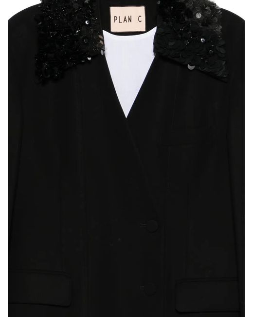 Plan C Black Sequin-Embellishment Coat