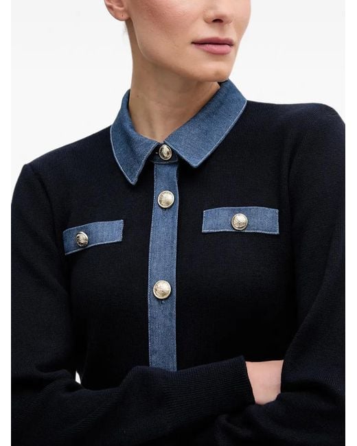 Morgan Blue Denim-Panel Button-Up Mini Dress