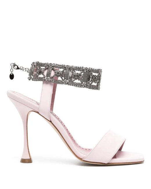 Manolo Blahnik White Lierasan 105Mm Suede Sandals