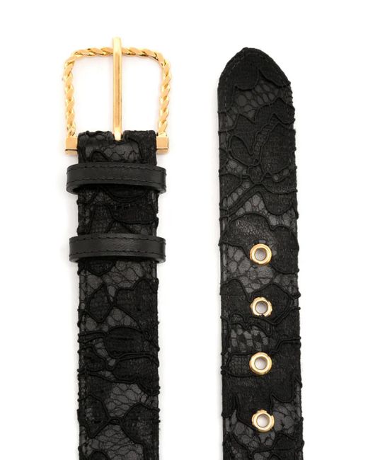 Lethicia Bronstein Black Lace-Overlay Leather Belt