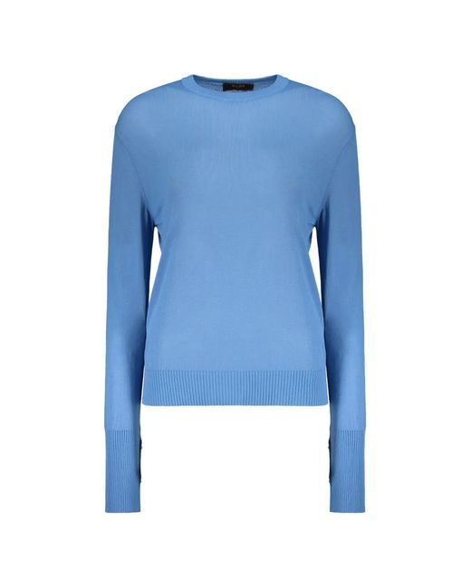 Moorer Blue Button-Detail Ribbed-Trim Sweater