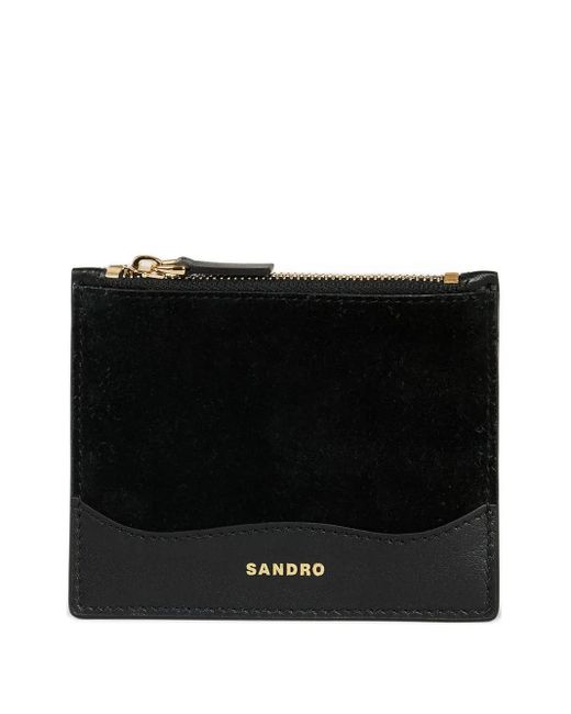 Sandro Black Zip-Top Leather Cardholder