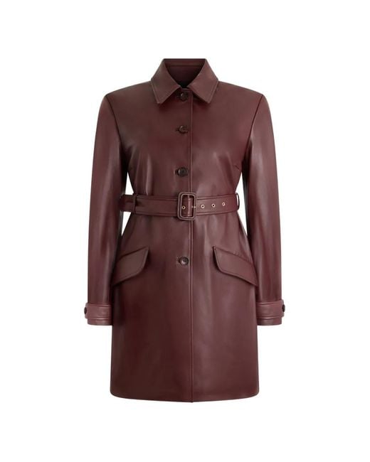 Bally Purple Belted Leather Coat