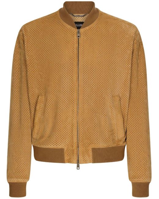 Dolce & Gabbana Brown Perforated Suede Bomber Jacket for men