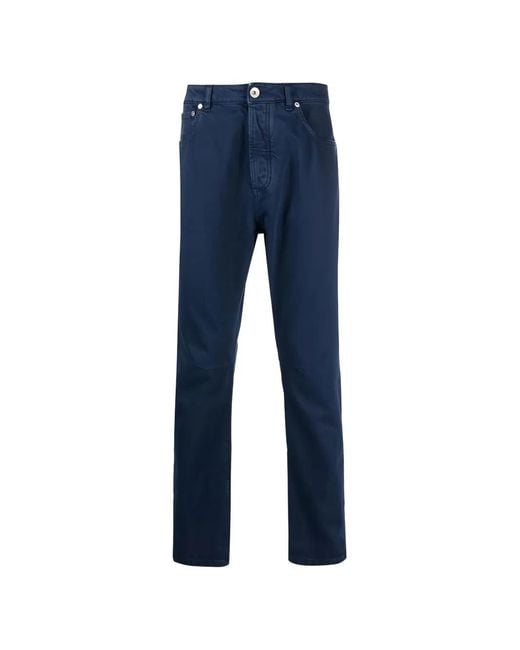 Brunello Cucinelli Blue Logo-Patch Trousers for men