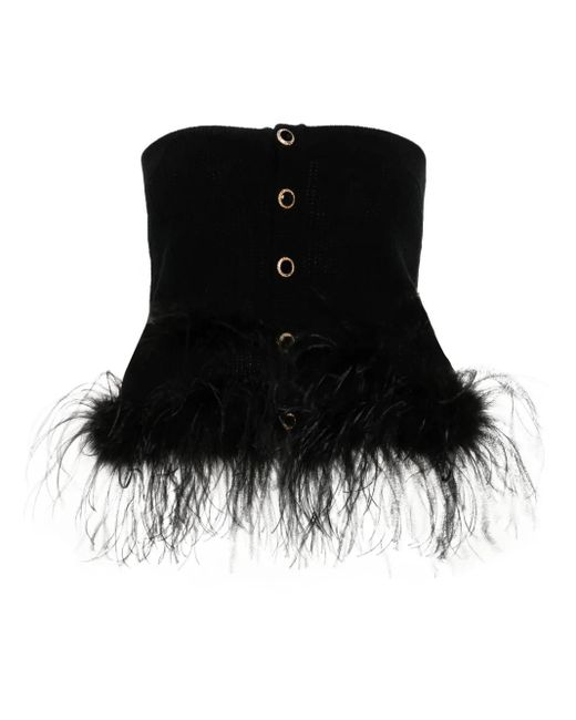 Alessandra Rich Black Feather-Trim Mini Skirt