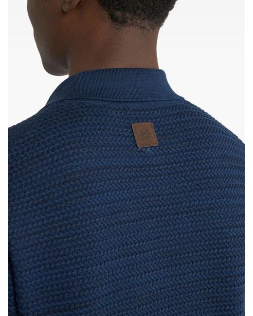 Etro Blue V-Neck Short-Sleeved Knitted Sweater for men