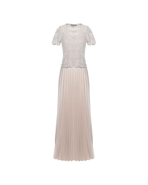 D.exterior White Crochet-Knit Pleated Maxi Dress