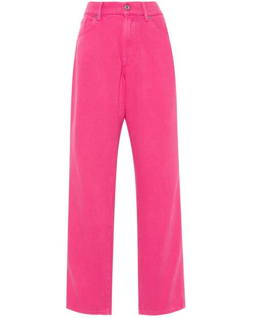 7 For All Mankind Pink Tess High-waist Straight-leg Trousers