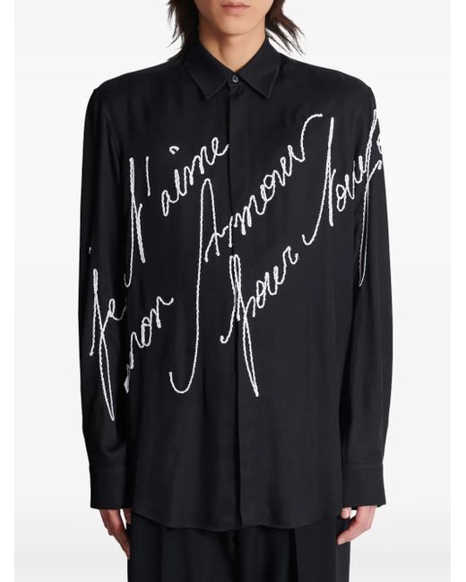 Balmain Black Embroidered-Design Shirt for men