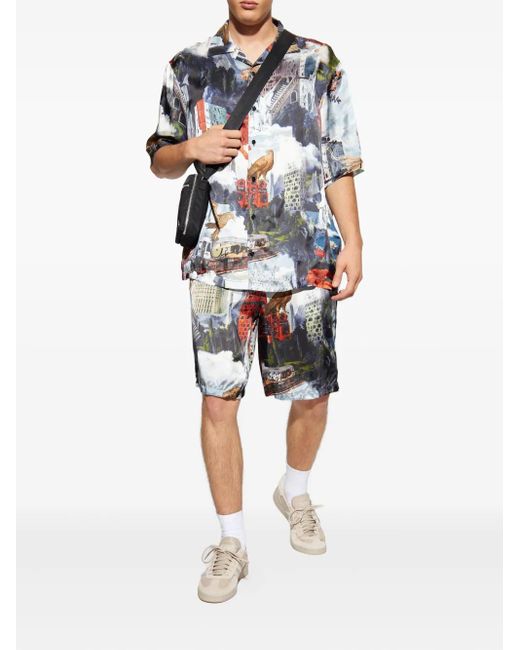 Off-White c/o Virgil Abloh Gray Graphic-Print Drawstring Shorts for men