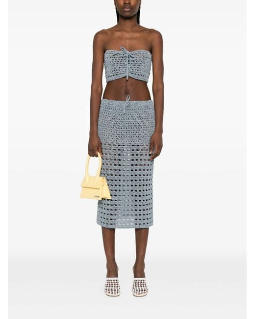 A.M.G Blue Open-Knit Midi Skirt