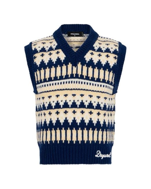 DSquared² Blue Hybrid Jacquard Vest for men