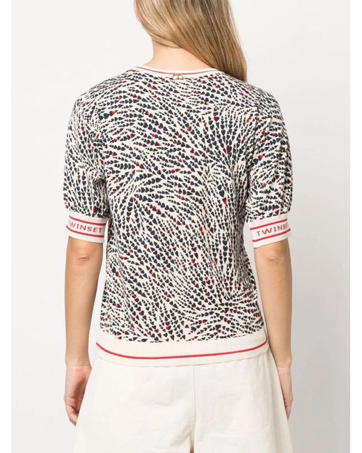 Twinset White Heart-Print Logo-Detail T-Shirt